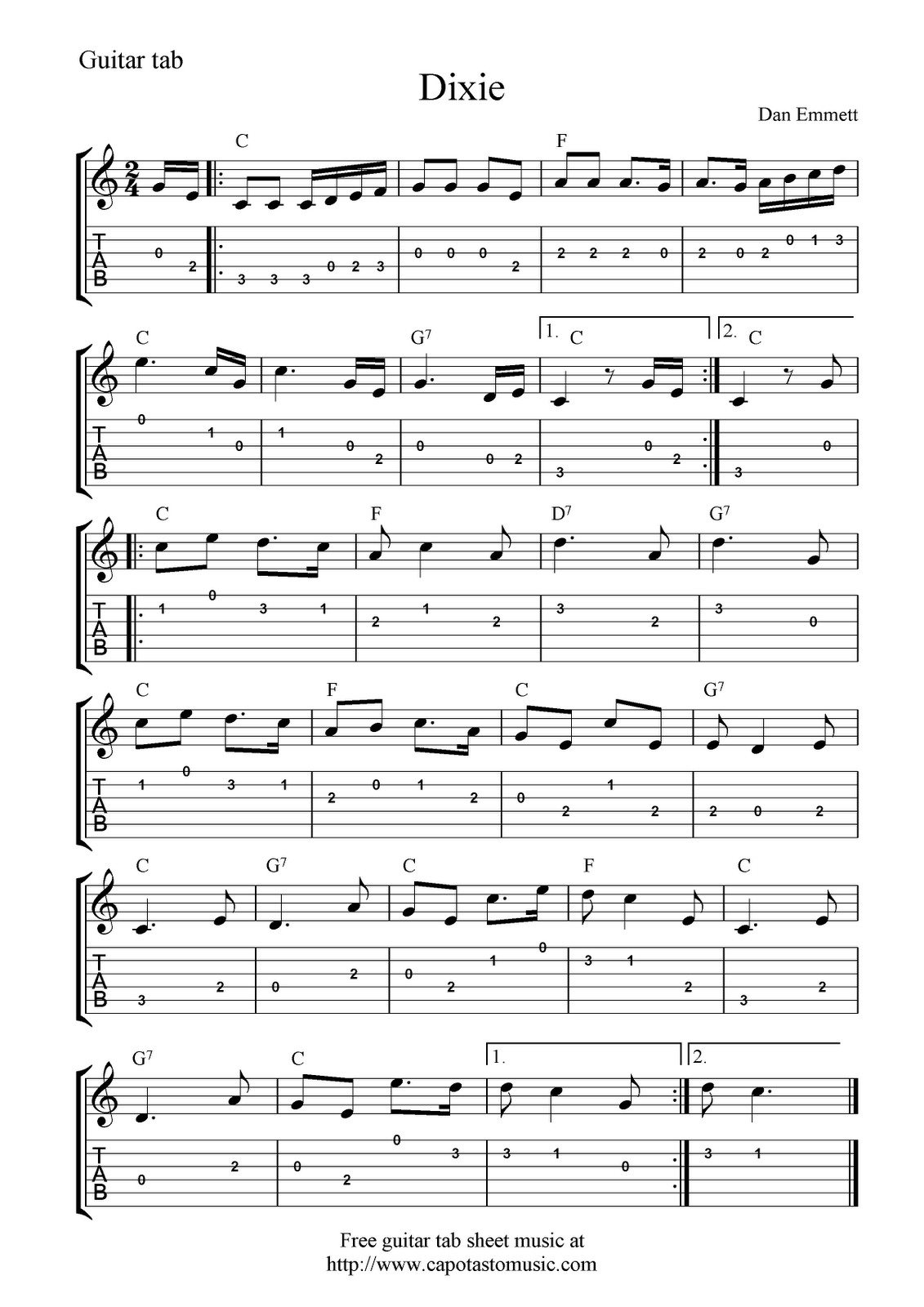 yankee-doodle-easy-free-guitar-tab-sheet-music-score-free-printable-guitar-music-free-printable