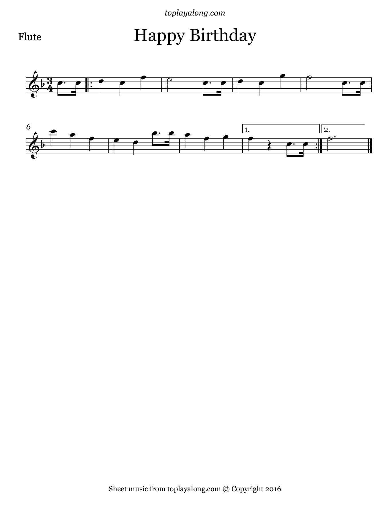 Happy Birthday – Toplayalong - Free Printable Flute Music | Free Printable