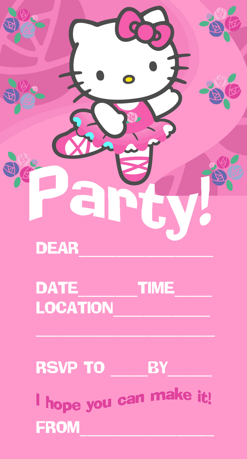 Hello Kitty Invitations | Pink Hello Kitty Ballet / Ballerina Party - Make Printable Party Invitations Online Free