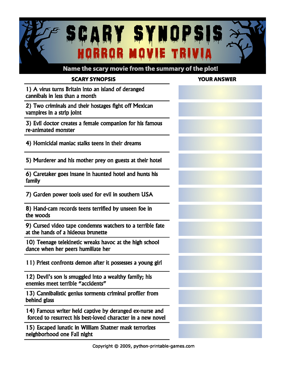 Horror Movie Trivia Questions And Answers Printable