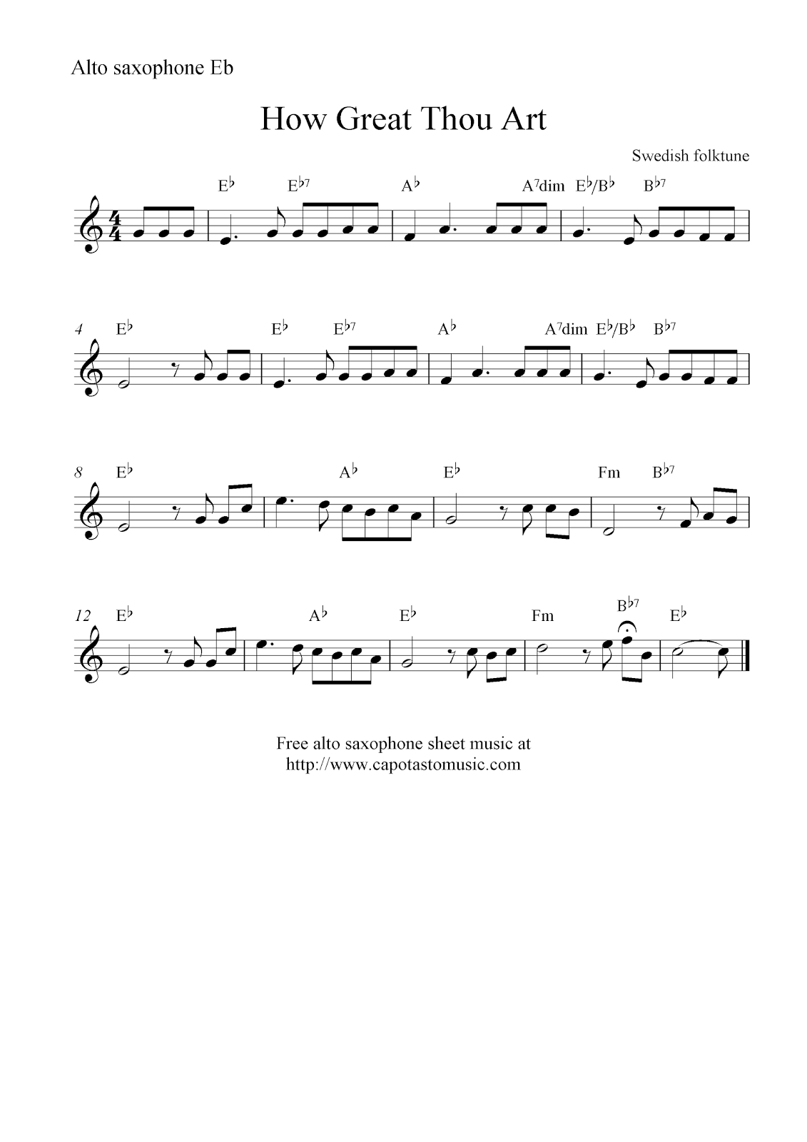 How Great Thou Art, Free Alto Saxophone Sheet Music Notes - Free Printable Alto Saxophone Sheet Music