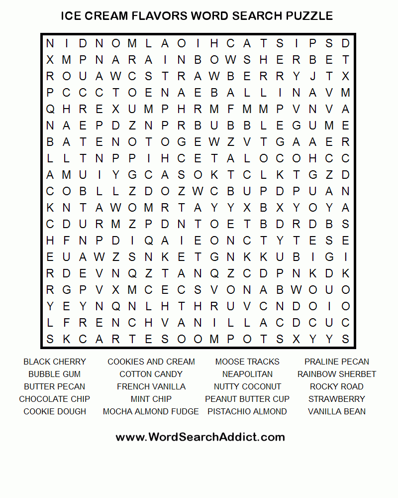 Ice Cream Flavors Word Search Puzzle | Happy Creative Ice Cream - Word Find Maker Free Printable