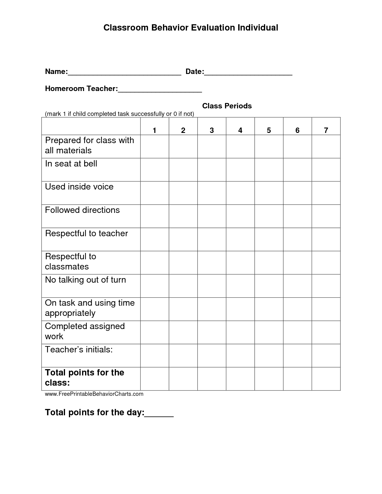 Free Printable Behavior Charts For Elementary Students Free Printable