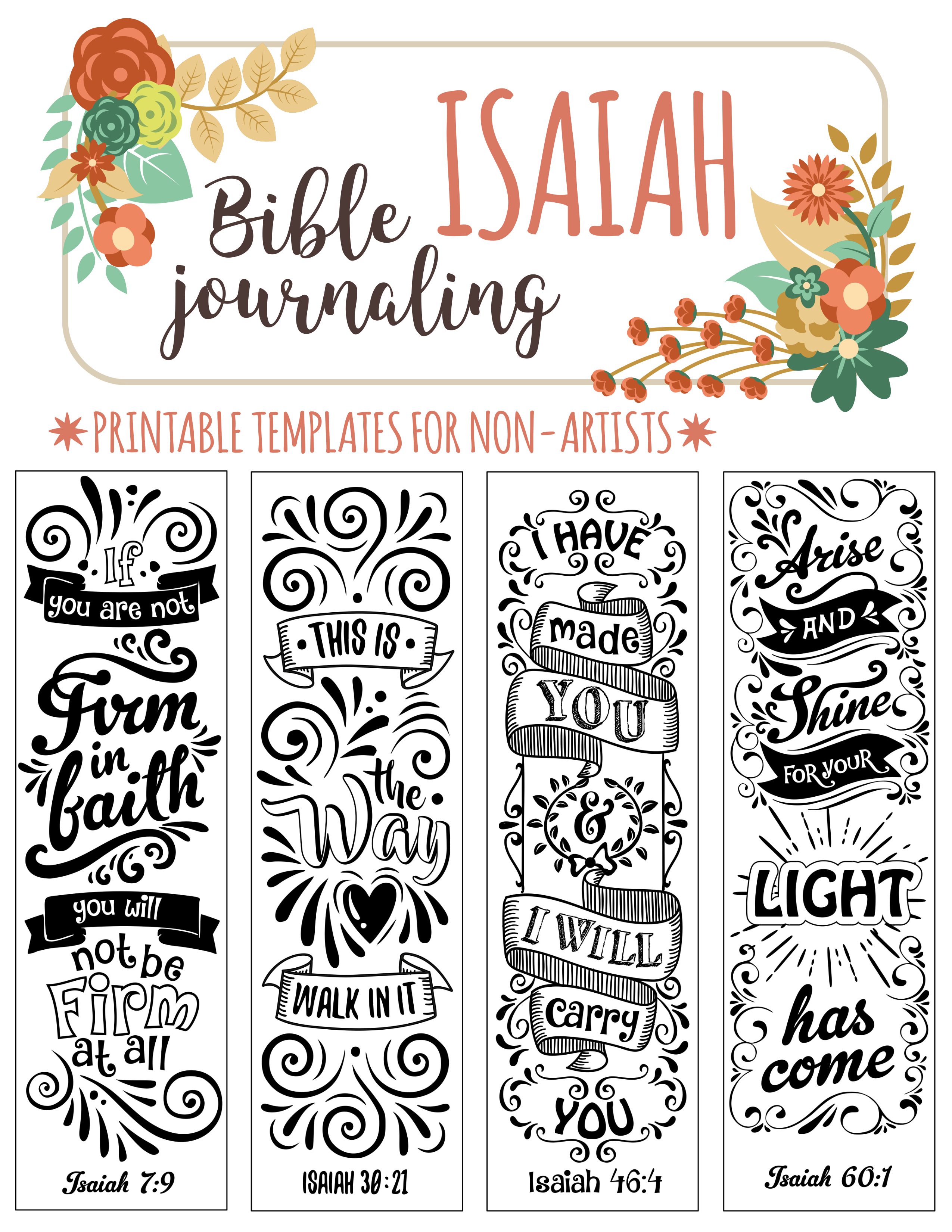 Isaiah - 4 Bible Journaling Printable Templates, Illustrated - Free Printable Bible Bookmarks Templates