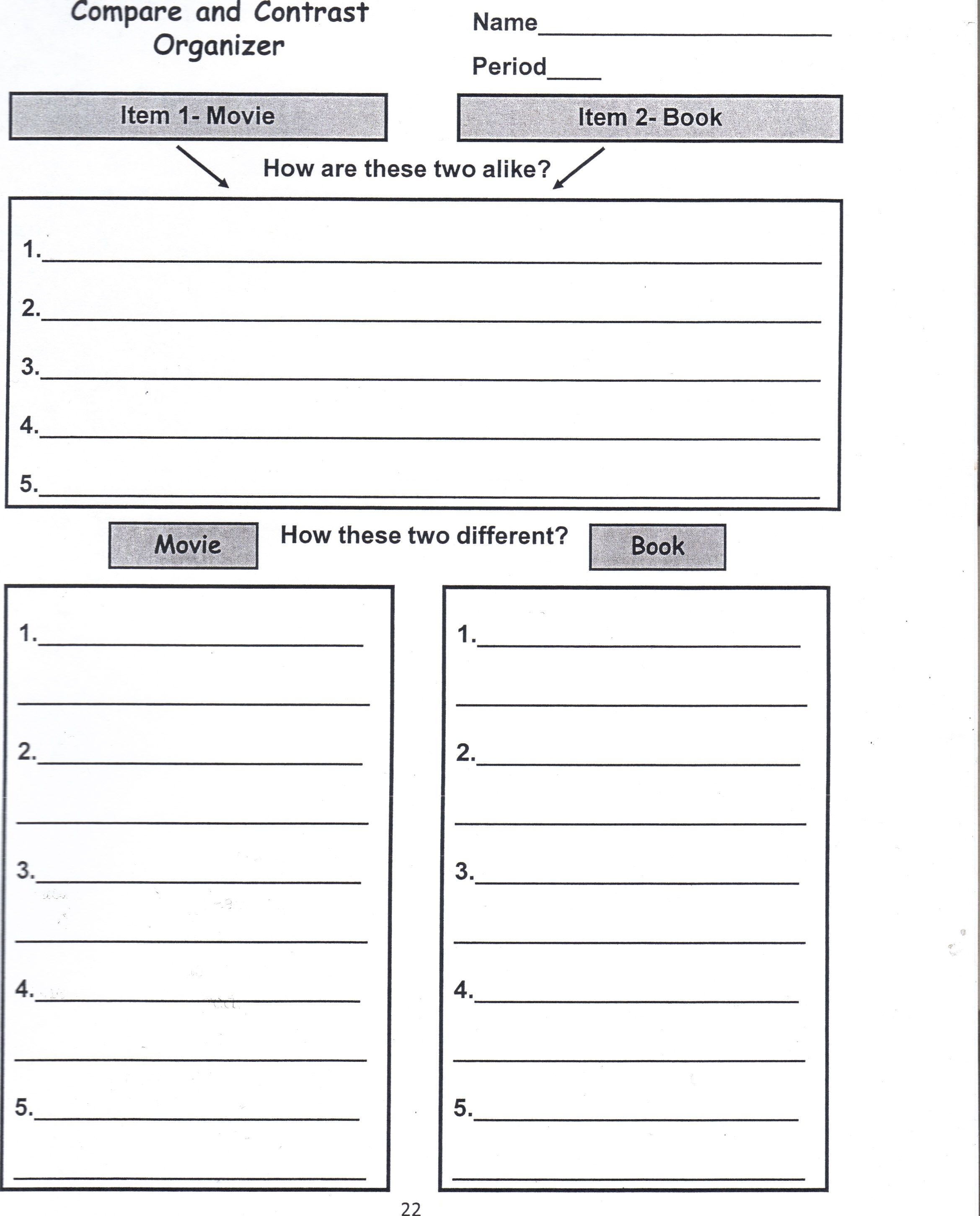 Jenks Schools Home Learning Language Arts | Grade 6 | Compare - Free Printable Compare And Contrast Graphic Organizer