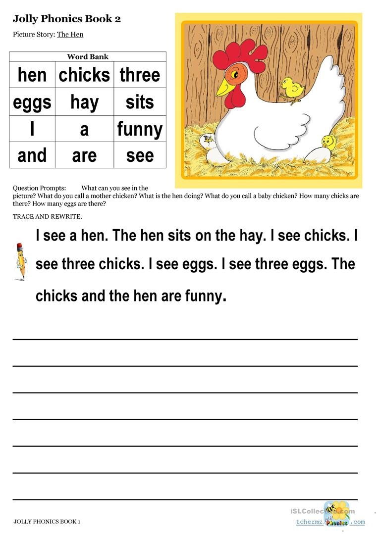 Jolly Phonics Book 2 - The Hen Worksheet - Free Esl Printable - Free Printable Phonics Books For Kindergarten