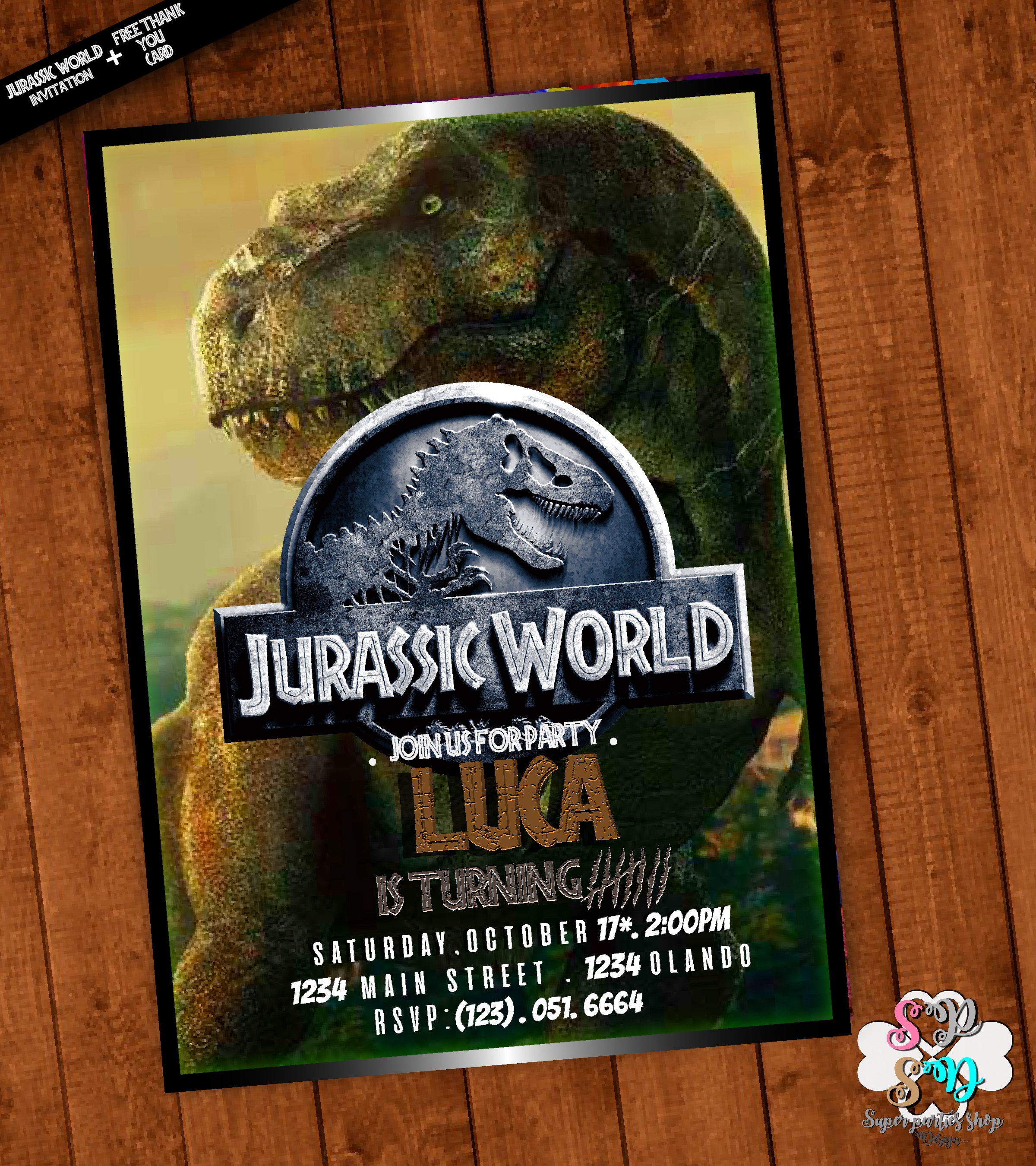 Jurassic World Invitation Printable With Free Thank You Card | Etsy - Free Printable Jurassic Park Invitations
