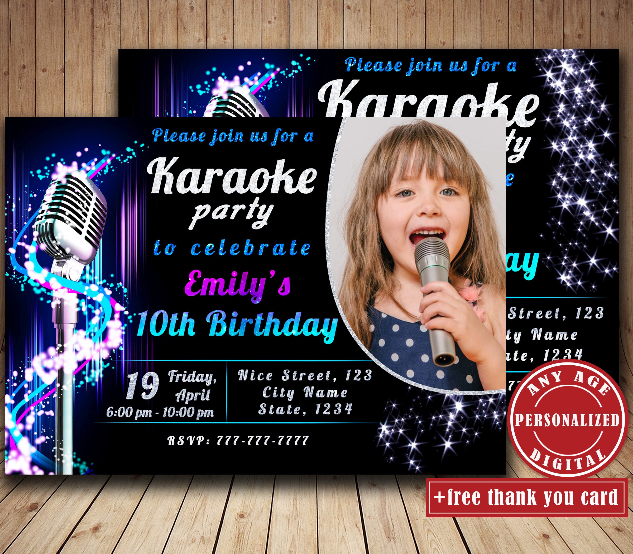 Karaoke Birthday Party Invitation With Photo Singing Party | Etsy - Free Printable Karaoke Party Invitations