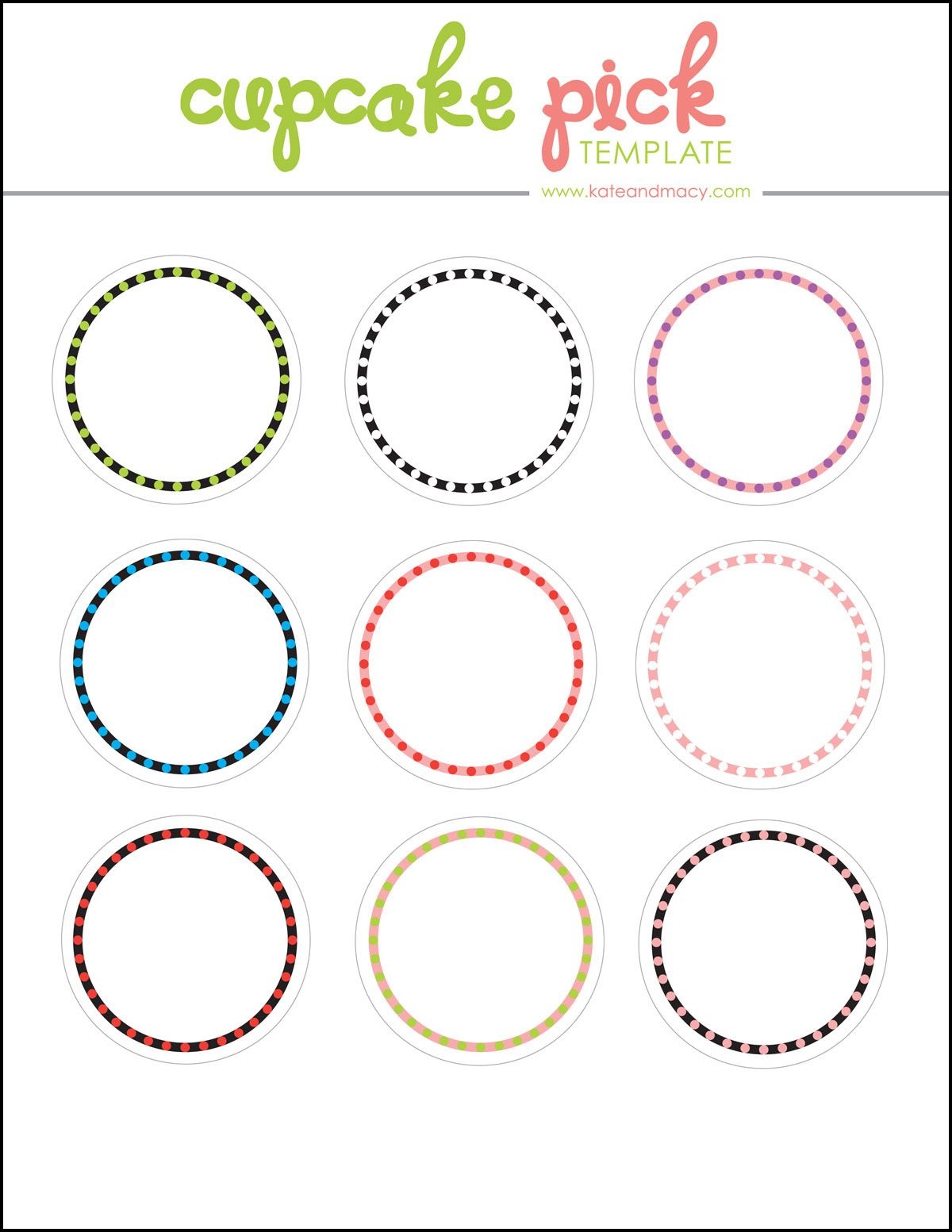 Kate: Free Digital Cupcake Pick Topper Template | Printables - Free Printable Cupcake Toppers