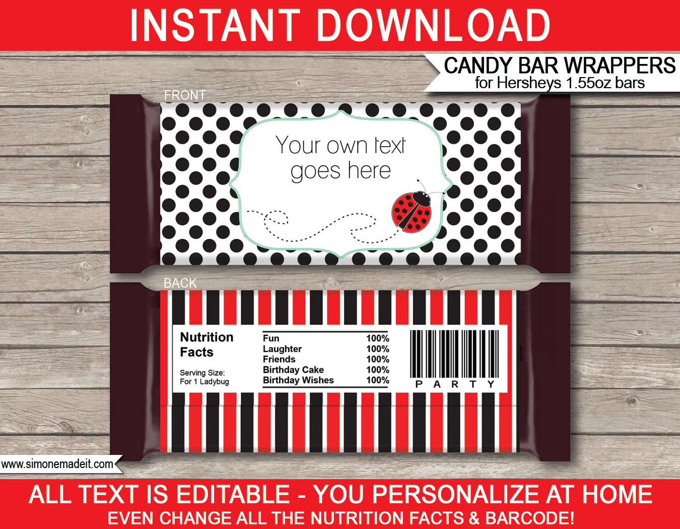 Ladybug Hershey Candy Bar Wrappers | Personalized Candy Bars - Free Printable Candy Bar Wrappers