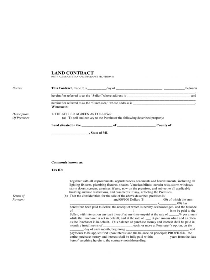 Free Printable Land Contract Forms