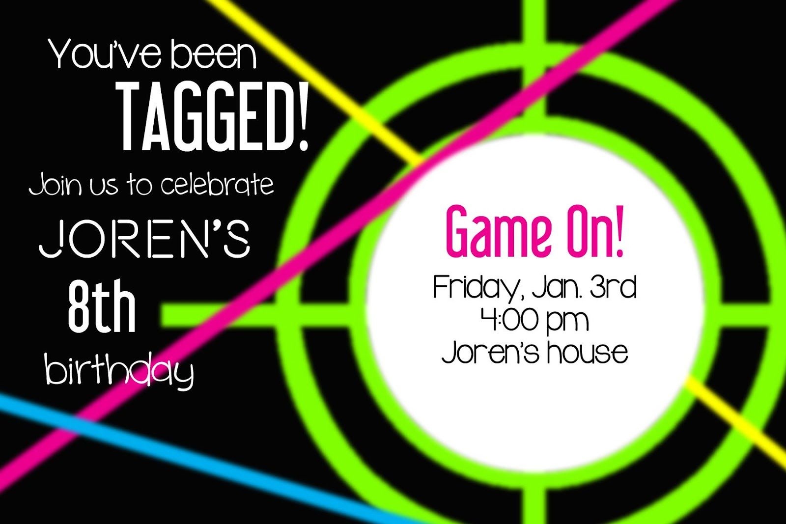 Larcie Bird: Neon Laser Tag {Birthday Party} | Laser Tag Party - Free Printable Laser Tag Invitation Template