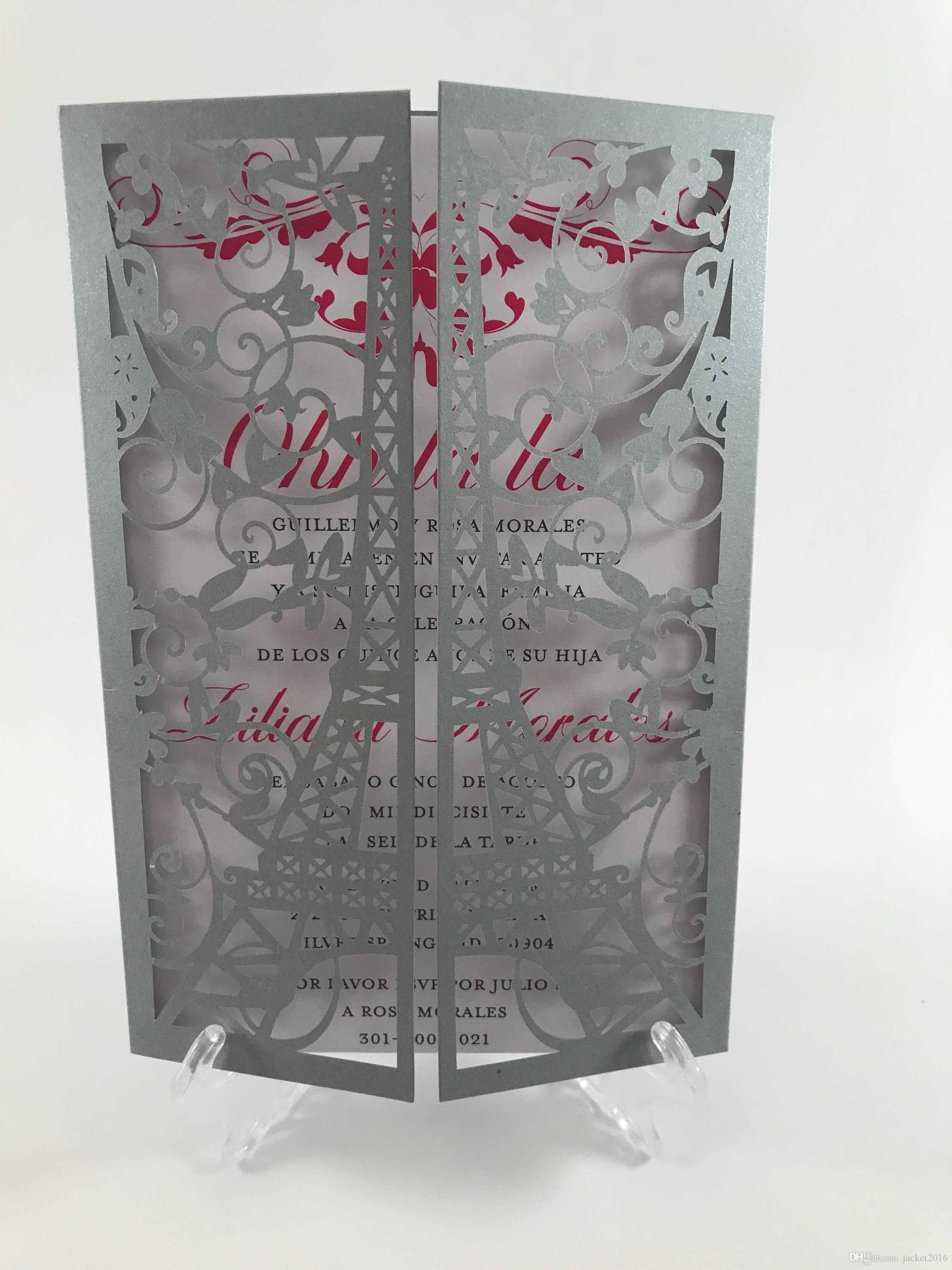 Laser Cut Paris Themed Wedding Invite - Tower Invitation With Envelope -  Quinceanera Invites - 15Th Birthday Invitations Free Shipping - Free Printable Quinceanera Invitations