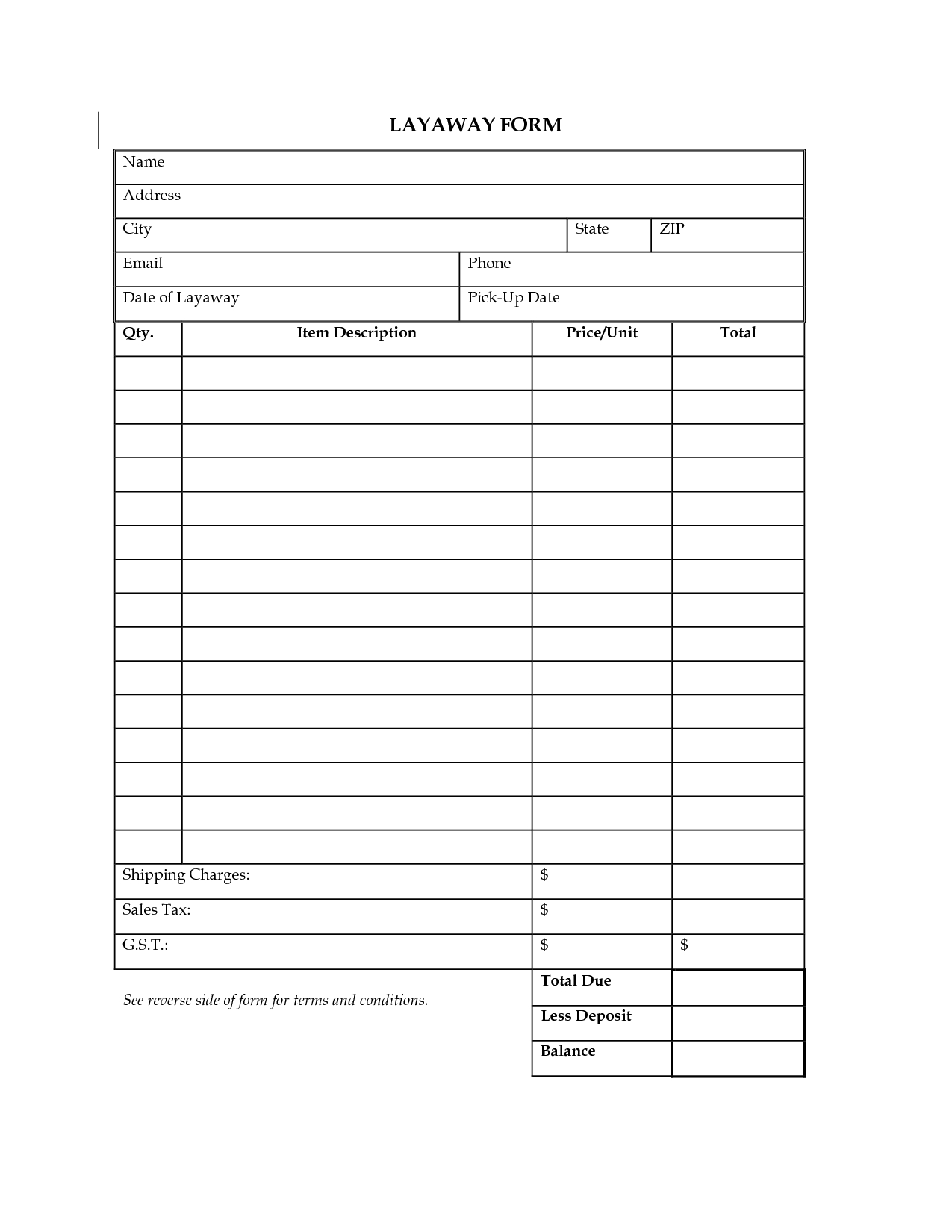 Layaway Agreement Template. Other Printable Images Gallery Category - Free Printable Layaway Forms