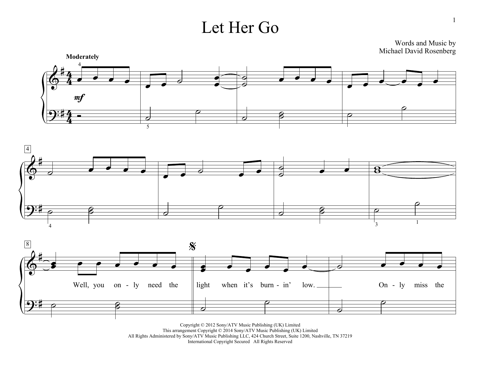Let Her Go Sheet Music Notes, Passenger Chords | Download Rock Notes - Let Her Go Piano Sheet Music Free Printable