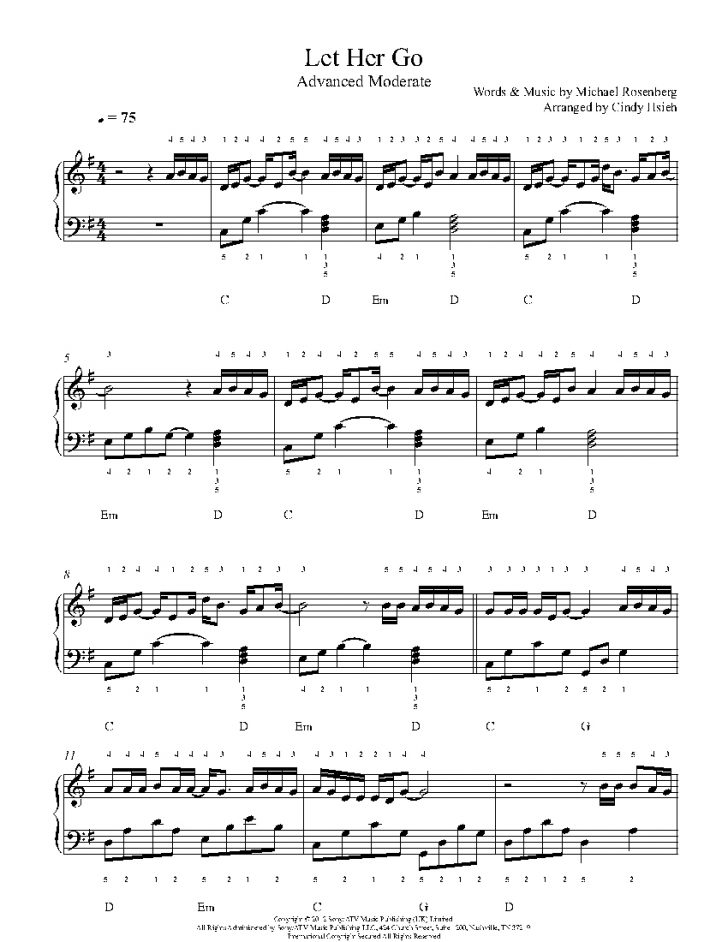 Let Her Go Piano Sheet Music Free Printable