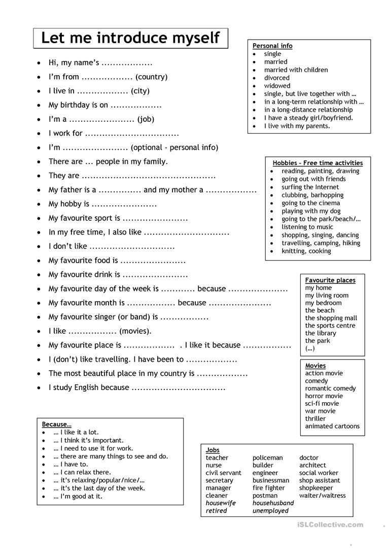 Let Me Introduce Myself (For Adults) Worksheet - Free Esl Printable - Free Printable Literacy Worksheets For Adults