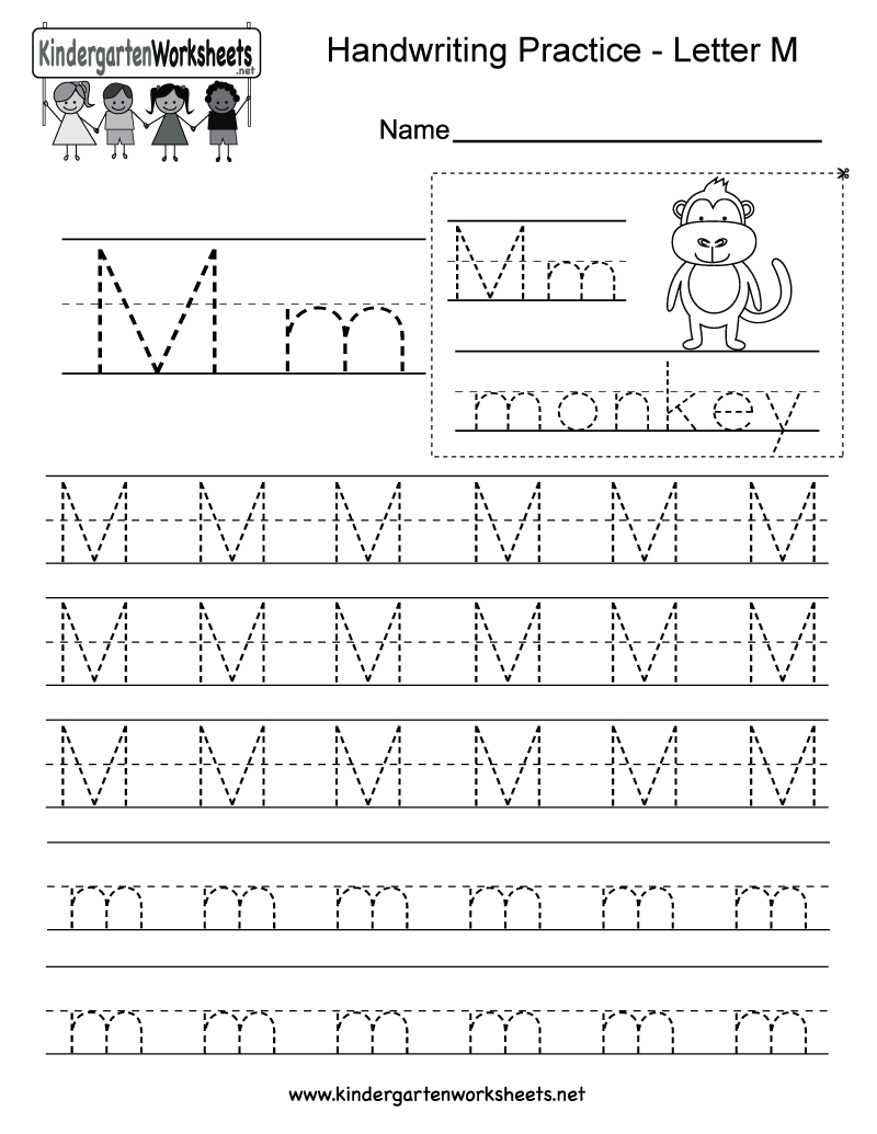 Letter M Writing Practice Worksheet - Free Kindergarten English - Free Printable Handwriting Sheets For Kindergarten