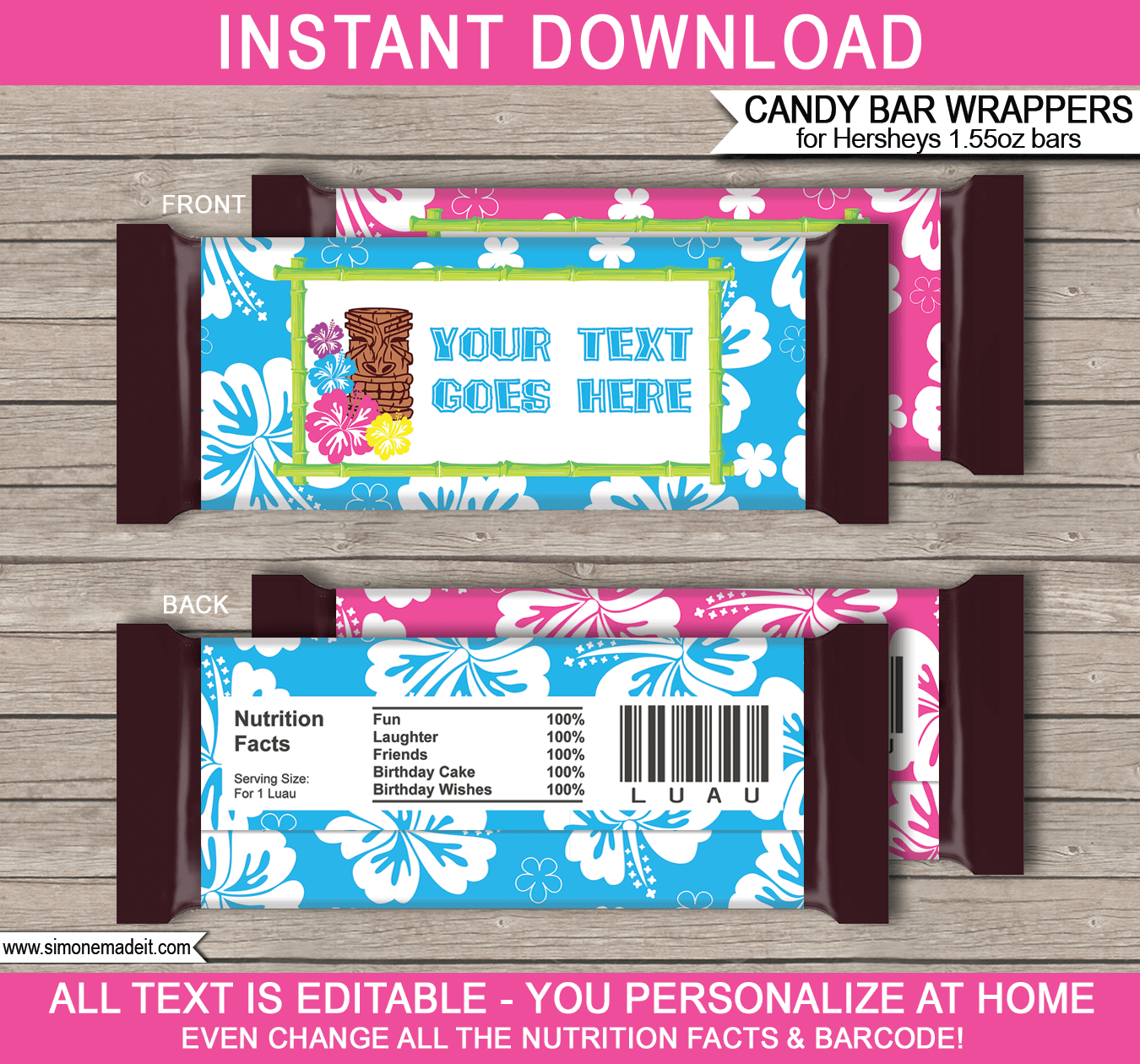 Luau Hershey Candy Bar Wrappers | Personalized Candy Bars - Free Printable Candy Bar Wrappers