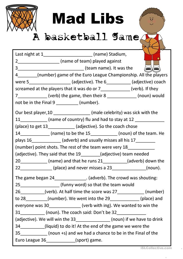 Mad Libs Basketball Game Worksheet - Free Esl Printable Worksheets - Free Printable Mad Libs