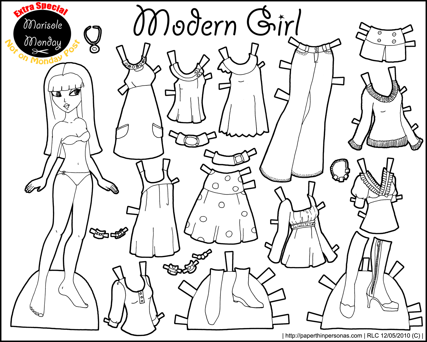 Marisole Monday: Modern Girl In Black &amp;amp; White | Coloring Pages - Free Printable Paper Dolls