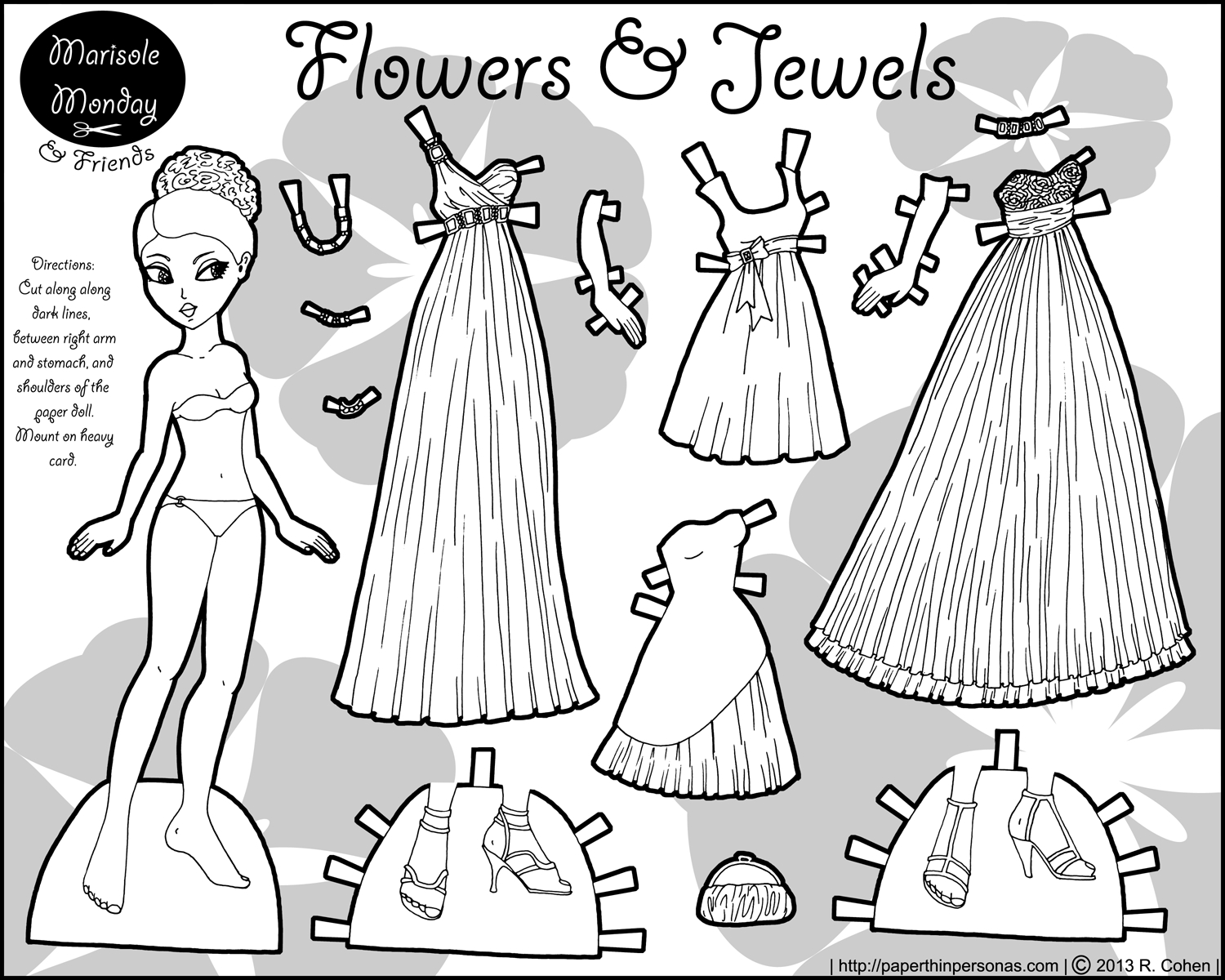 Marisole Monday Paper Doll Coloring Pages. Black And White And Color - Free Printable Paper Dolls Black And White