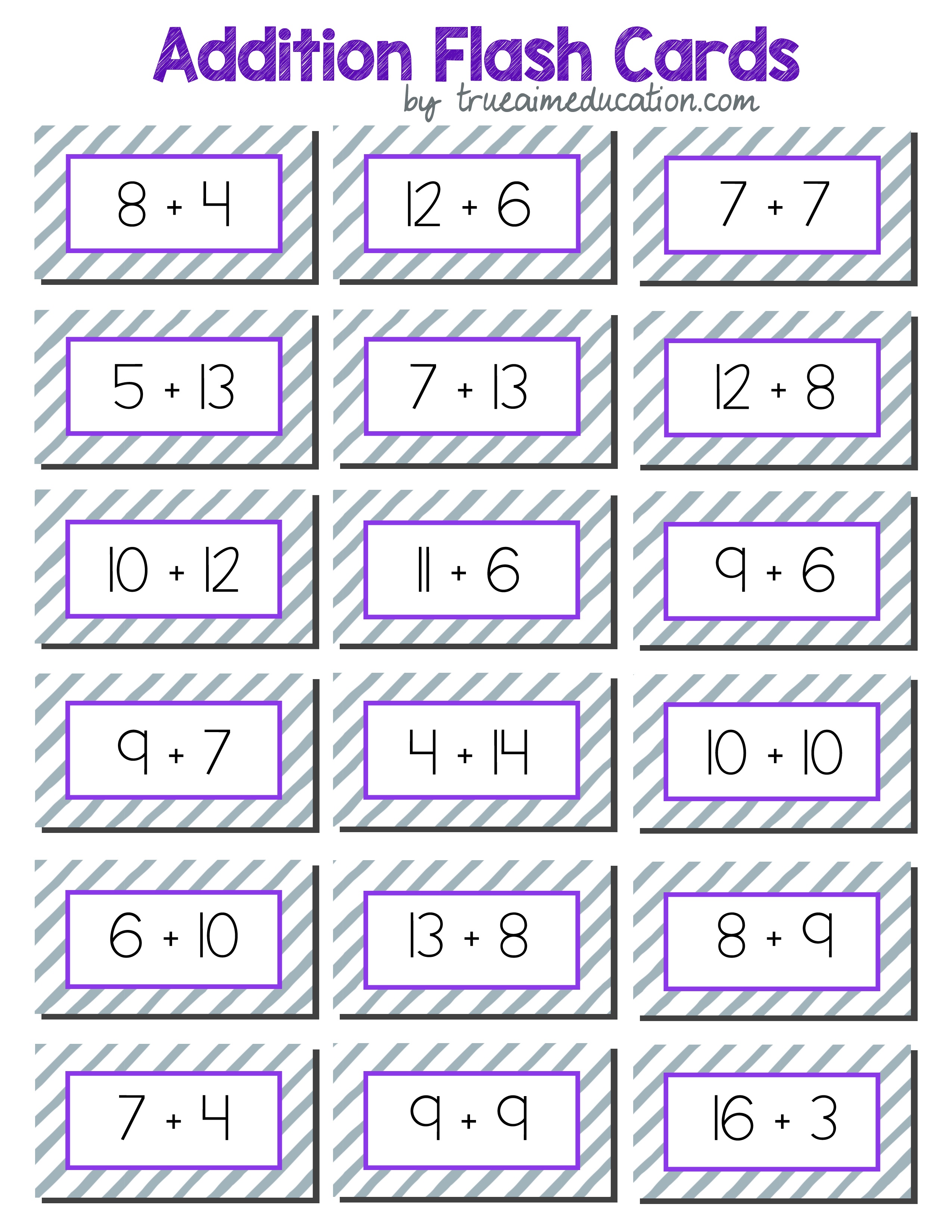 Math Games: 20+ Addition And Subtraction Games For Elementary - Free Printable Math Flashcards Addition