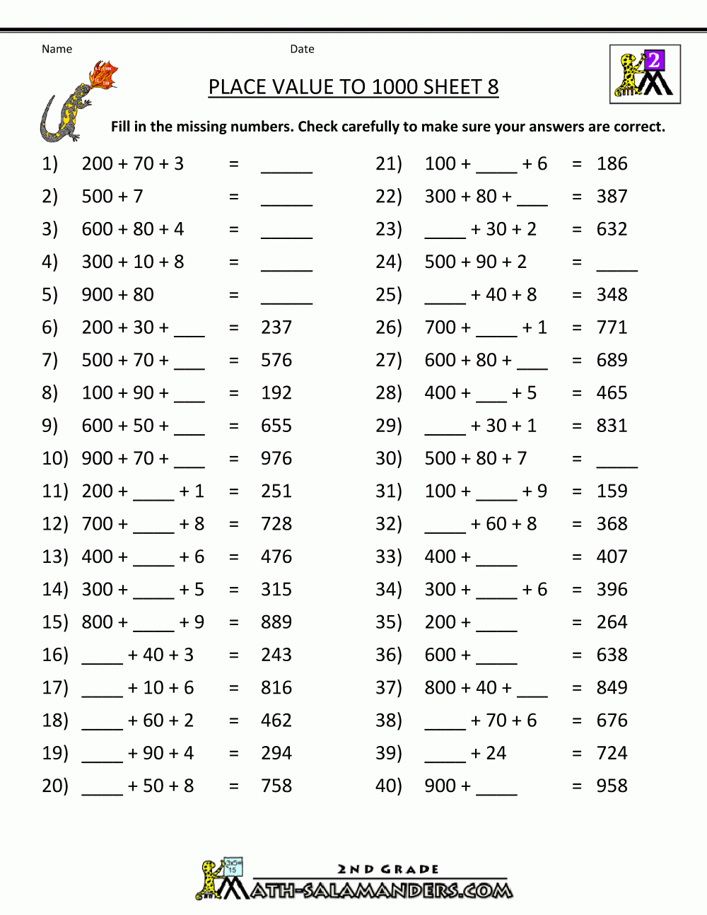 Math Place Value Worksheets To Hundreds - Grade 9 Math Worksheets Printable Free With Answers