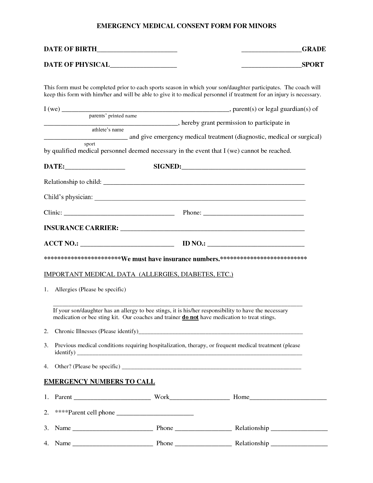 Medical Authorization Form For Children Images - Medical - Free Printable Child Medical Consent Form