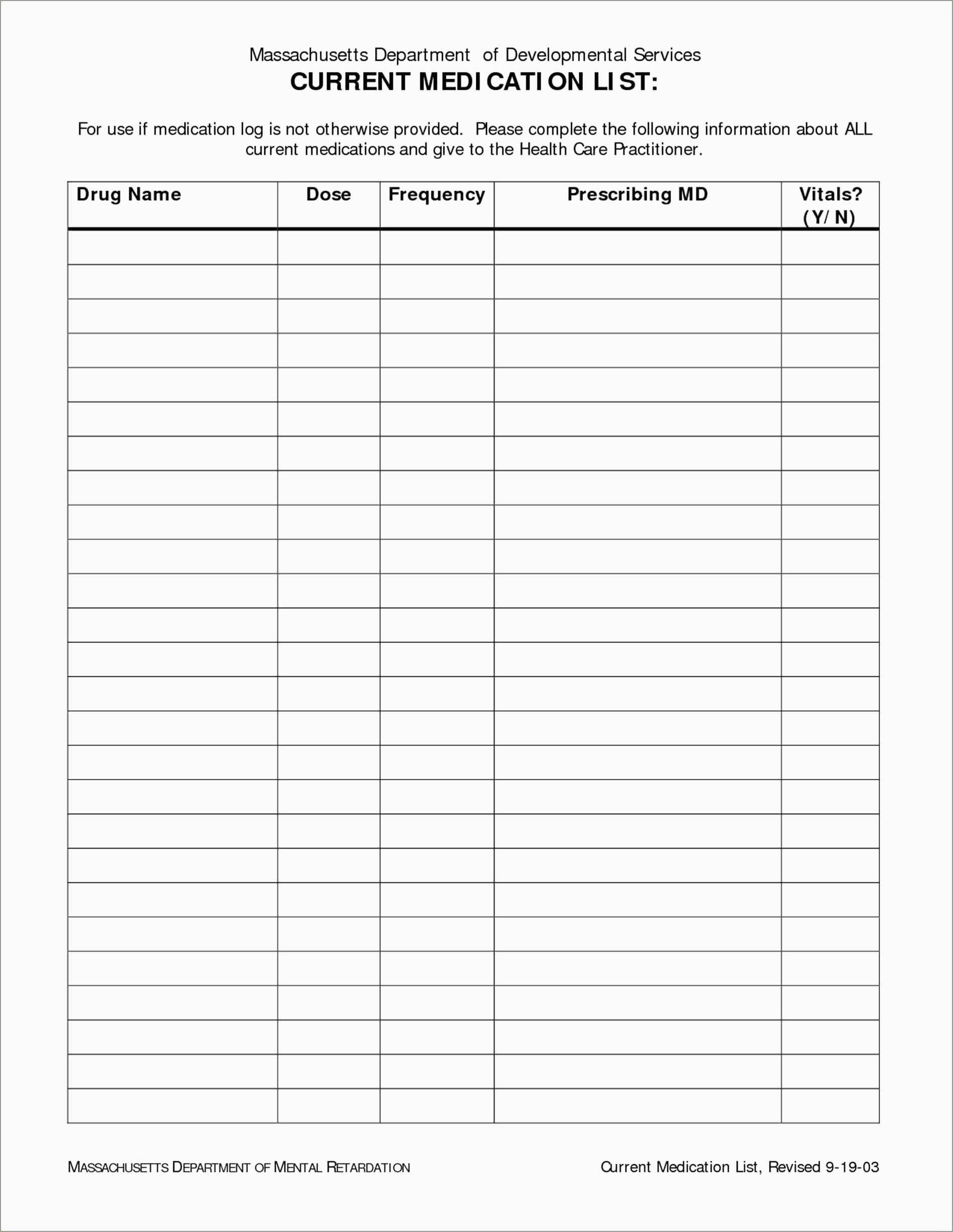 Printable Medication List Template Free Printable Templates