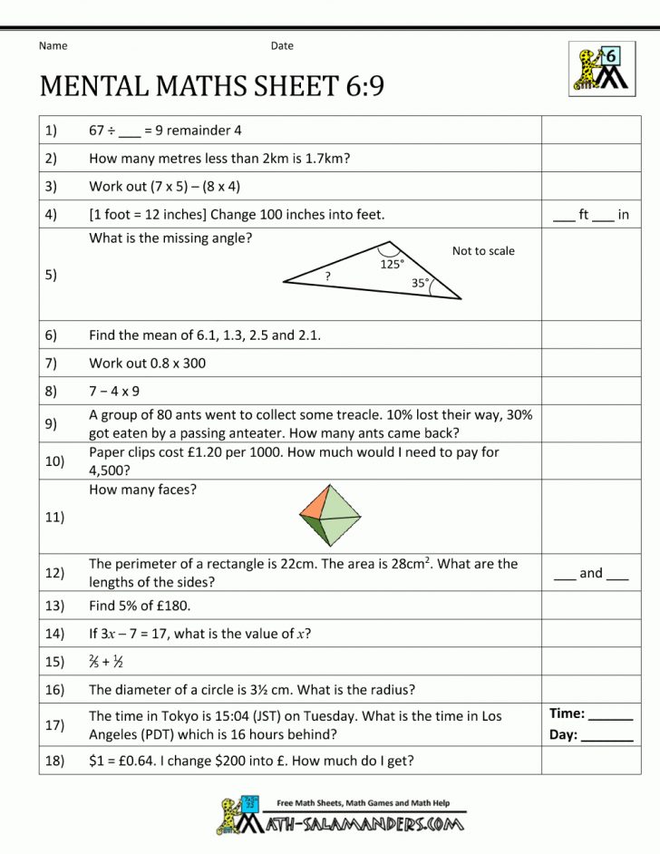 Year 6 Maths Worksheets Free Printable