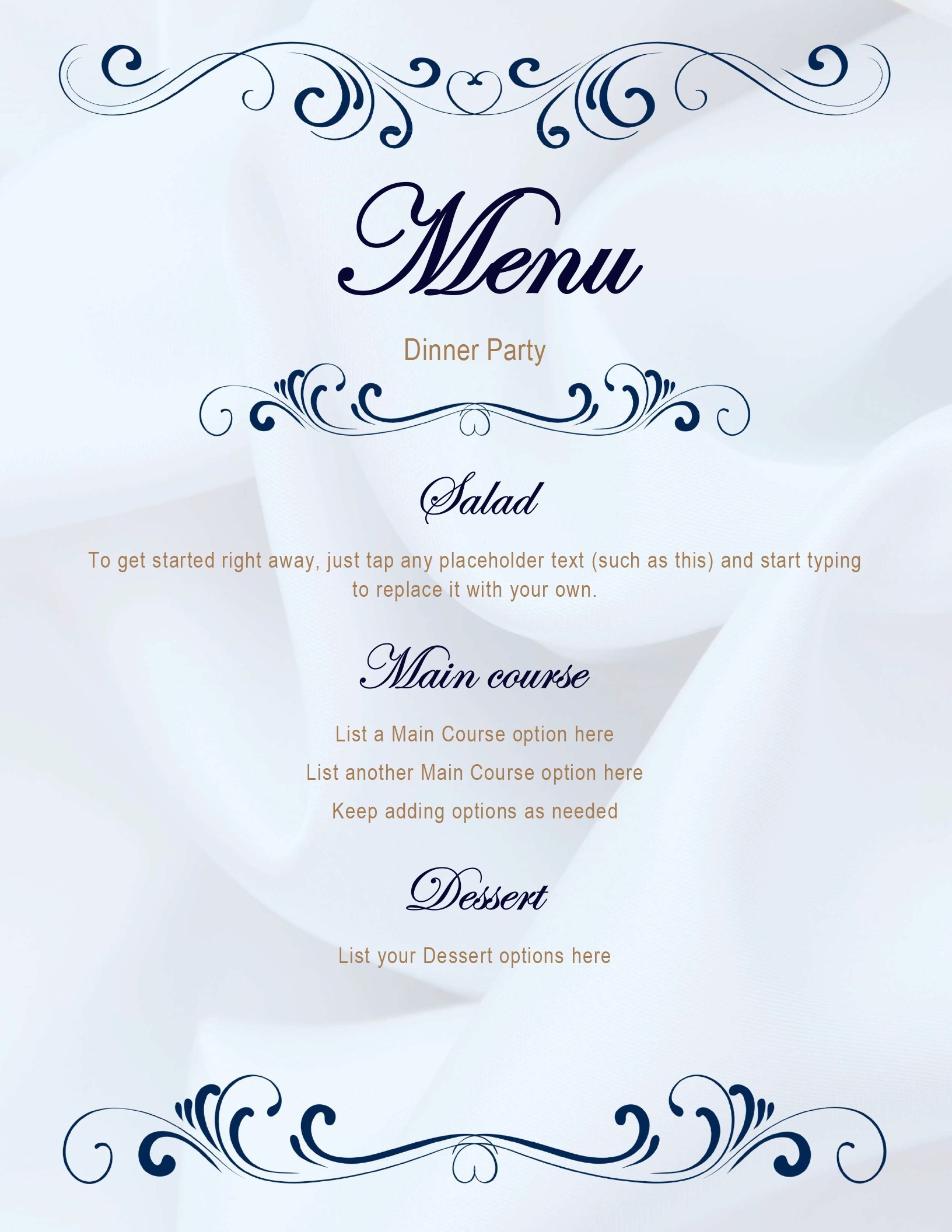 wedding menu template microsoft word free