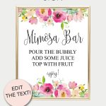 Mimosa Bar Printable Sign (Pink Floral In 2019 | Baby D | Mimosa Bar   Free Printable Mimosa Bar Sign