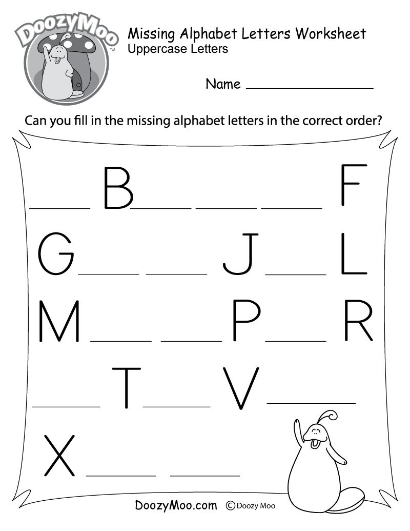 Missing Alphabet Letters Worksheet (Free Printable) - Doozy Moo - Free Printable Alphabet Worksheets
