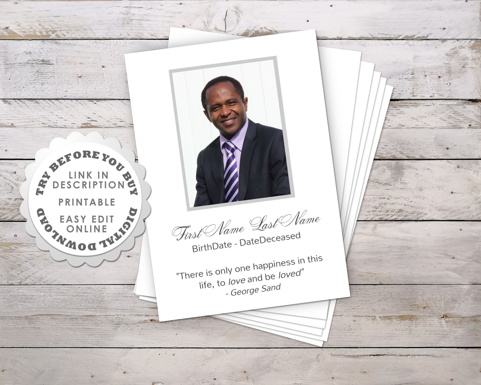 Modern Funeral Prayer Card Template • Funeral Potatoes - Free Printable Funeral Prayer Card Template