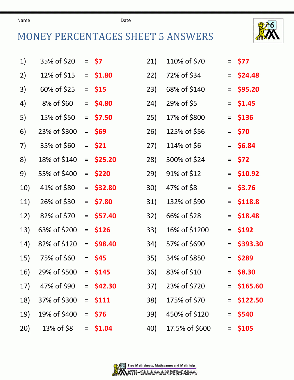 Money Percentage Worksheets - Free Printable Money Word Problems Worksheets