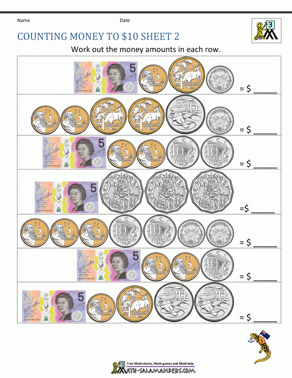 Money Worksheets Australian - Free Printable Australian Notes