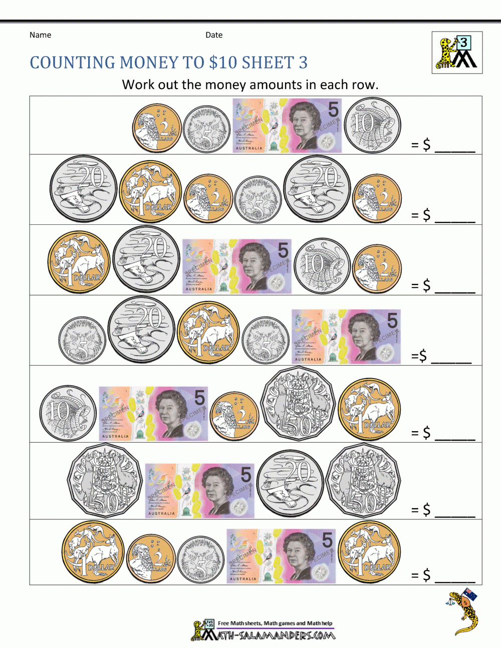 Money Worksheets Australian - Free Printable Australian Notes