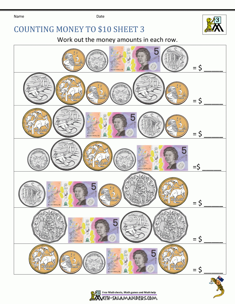 Calculating Change Australian Money Worksheets Free Printable