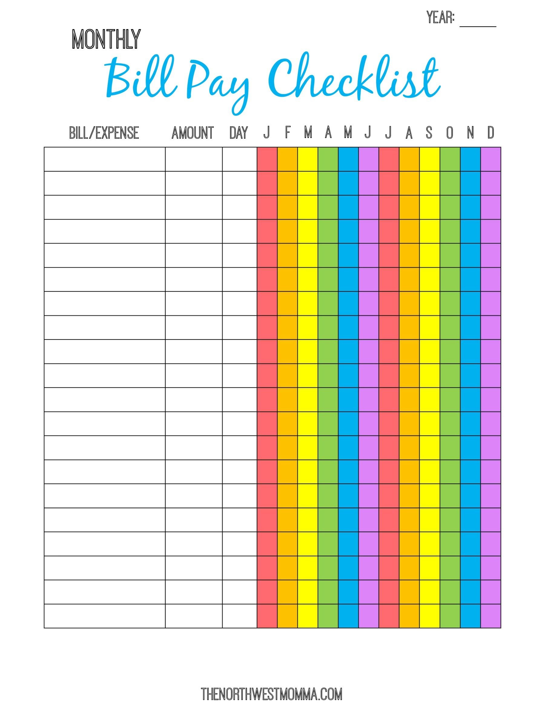 Monthly Bill Pay Checklist- Free Printable! | $ Saving Money - Free Printable Bill Payment Checklist