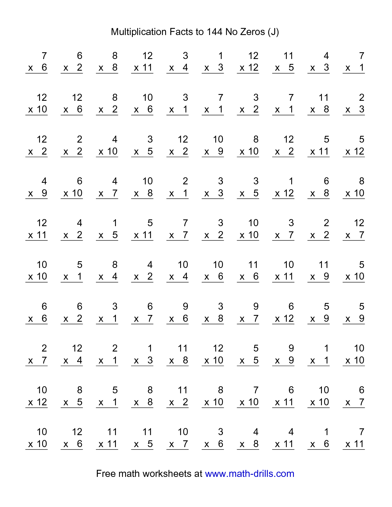 Multiplication Facts Worksheets | Multiplication Facts To 144 No - Free Printable Math Worksheets Multiplication Facts