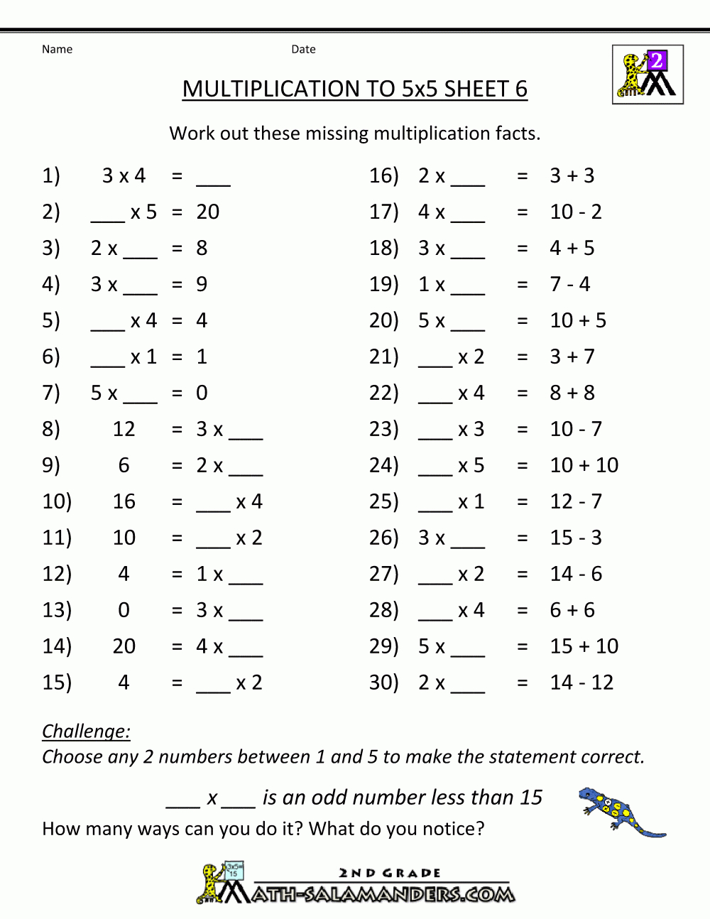 Multiplication Practice Worksheets To 5X5 - Free Printable Math Worksheets Multiplication Facts
