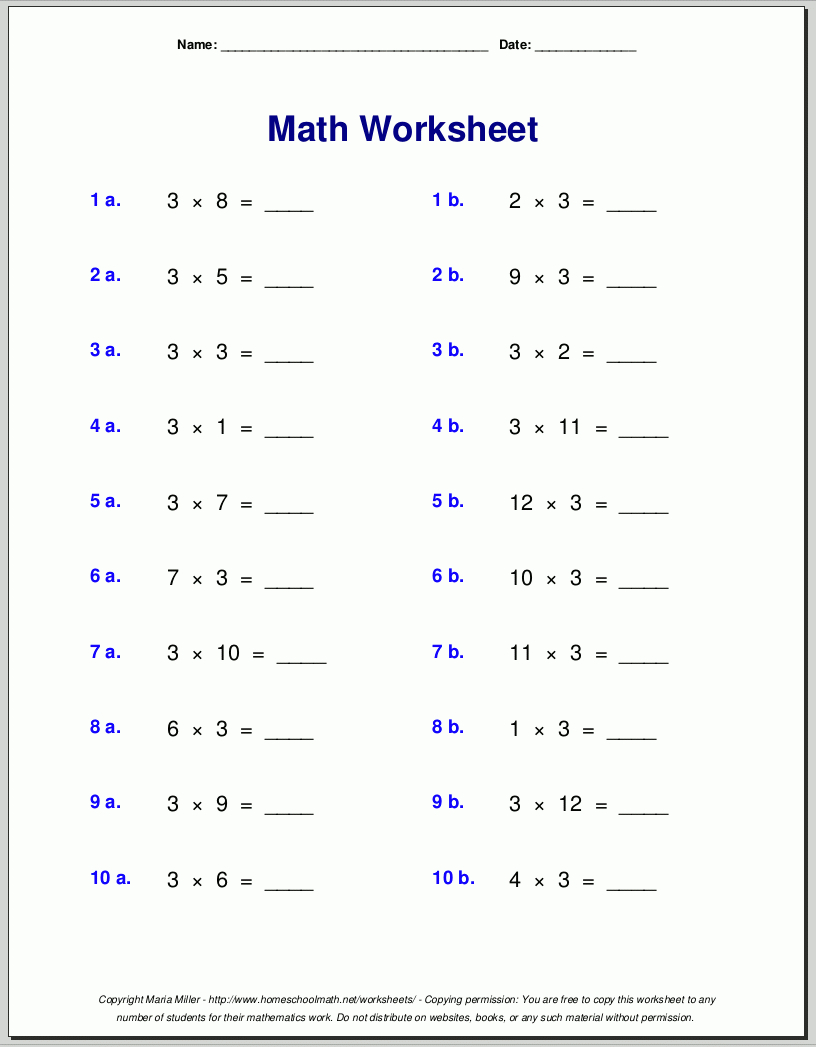 Multiplication Worksheets For Grade 3 - Free Printable Multiplication Worksheets