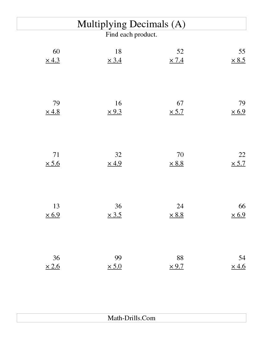 Multiplying Two-Digit Wholetwo-Digit Tenths (All) | My Board - Multiplying Decimals Free Printable Worksheets