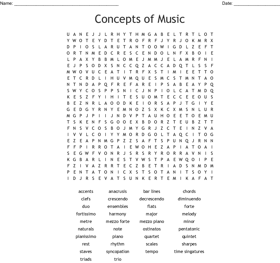 Musical Terms Word Search - Wordmint - Free Printable Music Word Searches