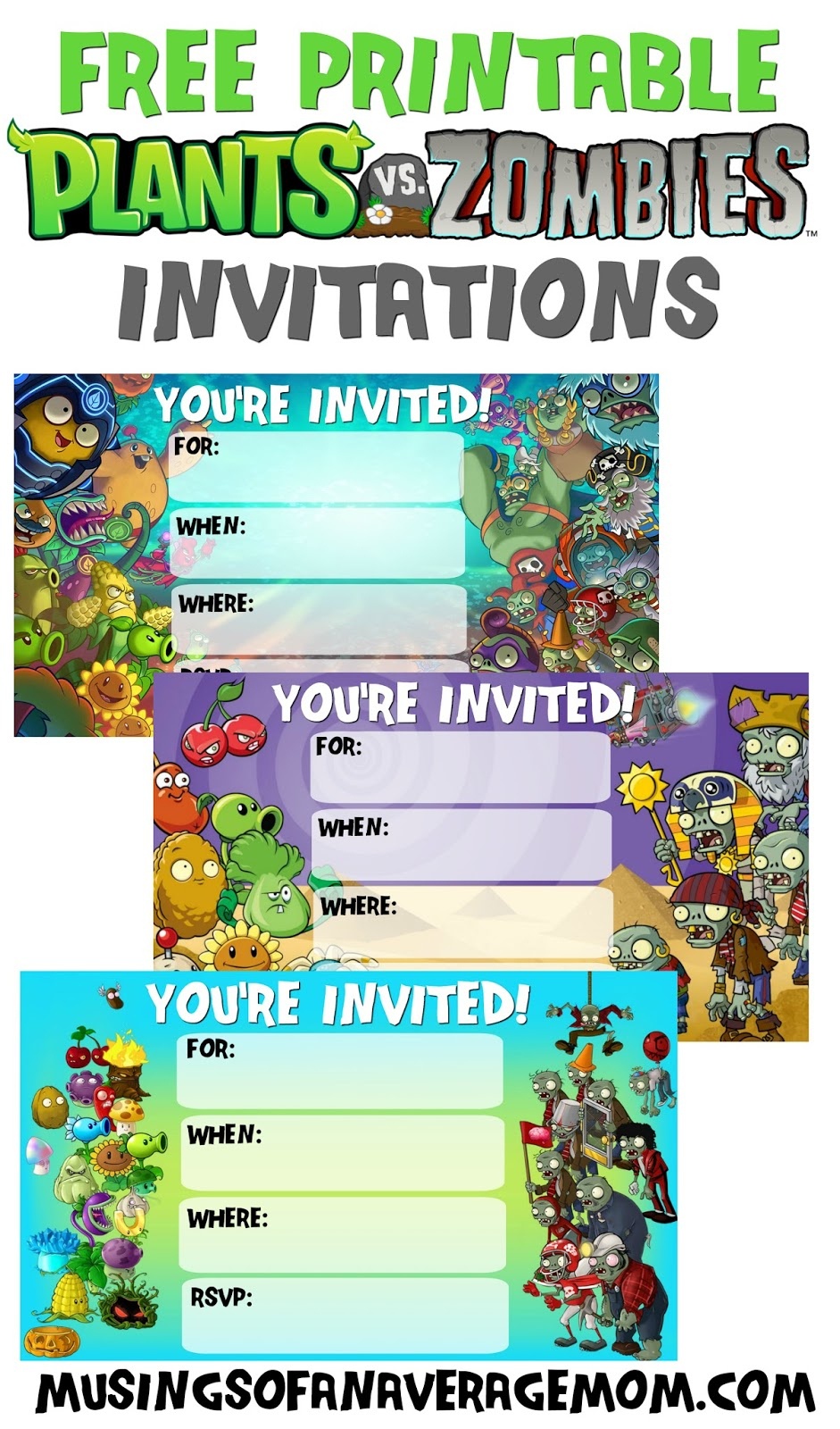 free plants vs zombies party invitations