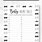 Mustache Baby Shower Decorations Baby Name Race Printable | Etsy   Baby Name Race Free Printable