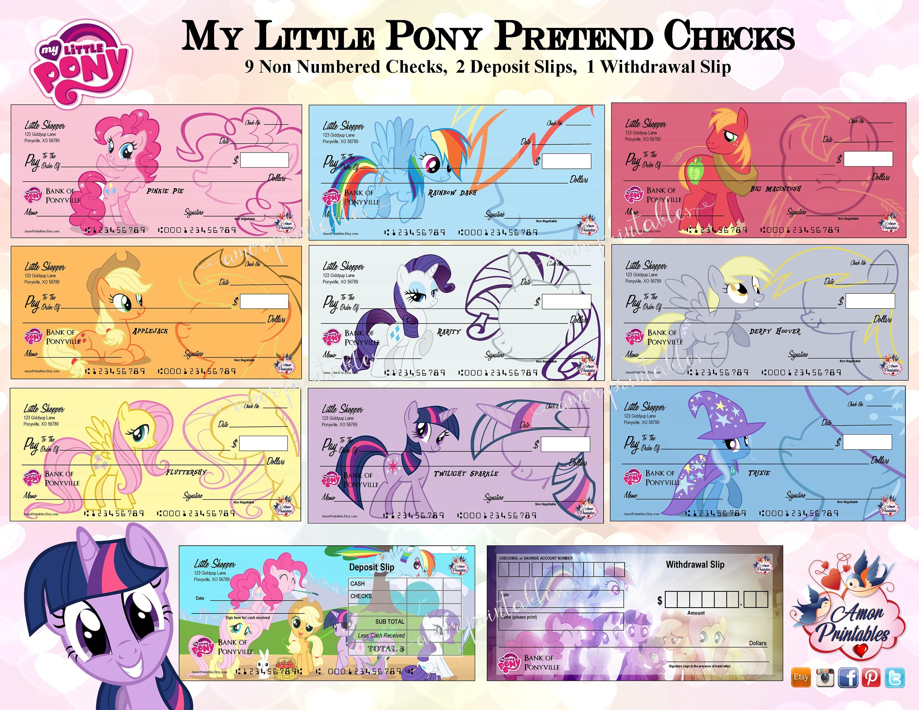 My Little Pony Play Money Pretend Checks My Little Pony | Etsy - Free Printable Play Checks