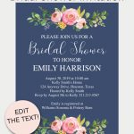 Navy Floral Printable Bridal Shower Invitation | Free Printable   Free Printable Bridal Shower Invitations