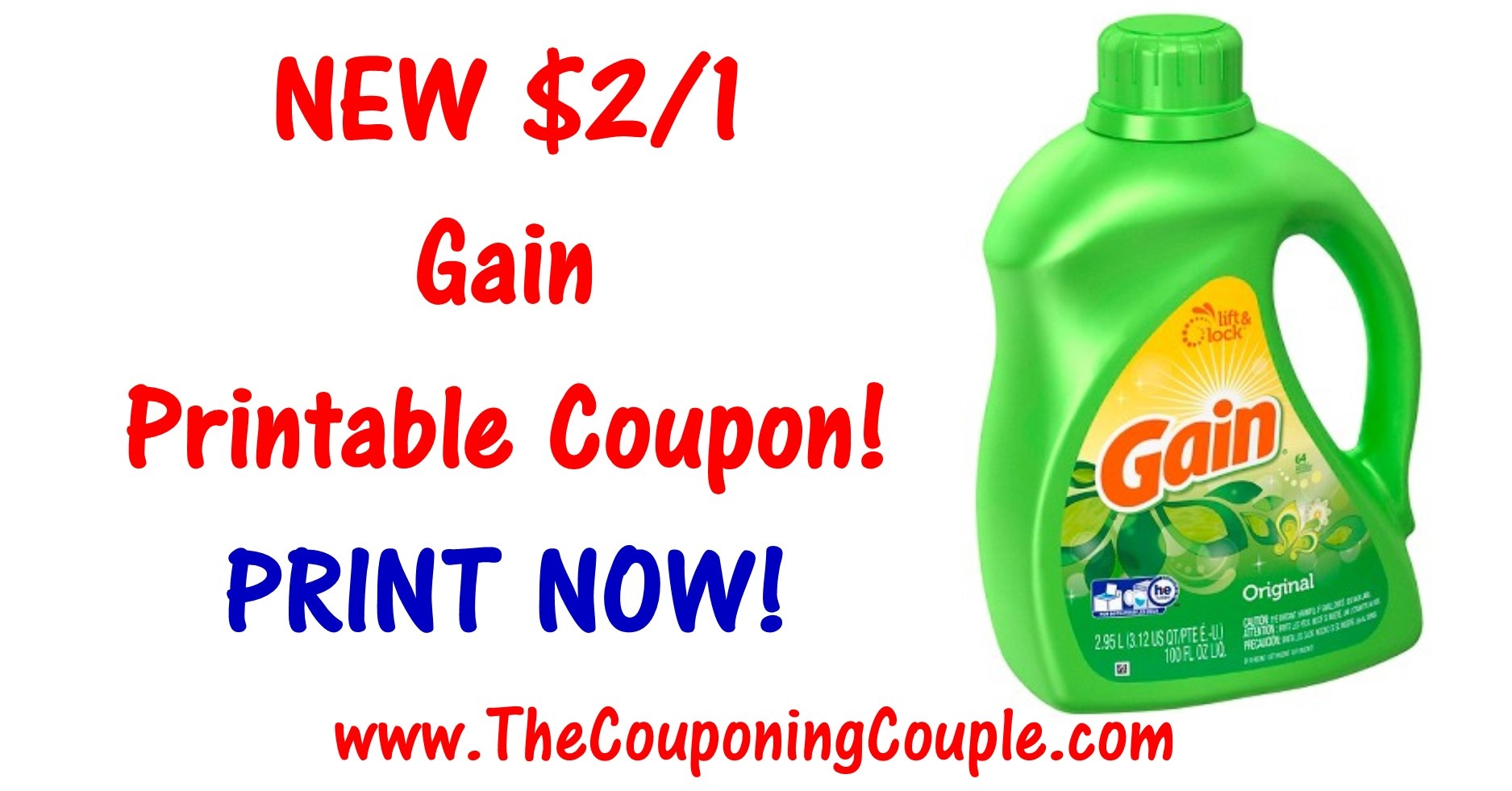 New Gain Printable Coupon ~ Print $2/1 Coupon Now! - Free Printable Gain Laundry Detergent Coupons